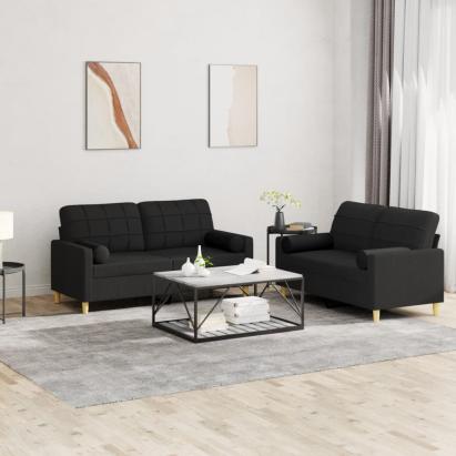 Set de canapele cu perne, 2 piese, negru, material textil GartenMobel Dekor