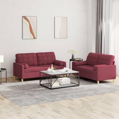 Set canapea cu perne, 2 piese, roșu vin, material textil GartenMobel Dekor