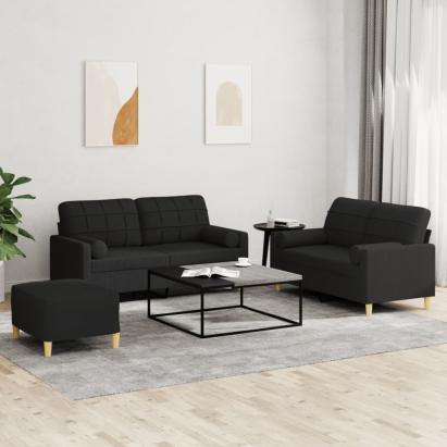 Set de canapele cu perne, 3 piese, negru, textil GartenMobel Dekor