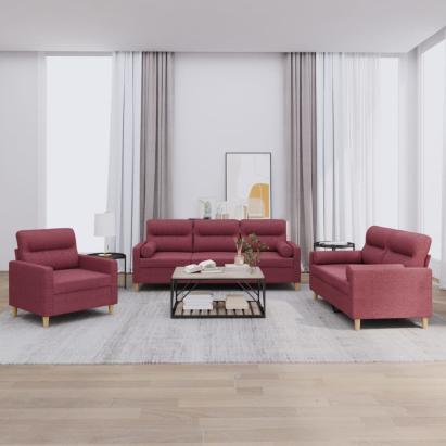 Set canapea cu perne, 3 piese, roșu vin, material textil GartenMobel Dekor