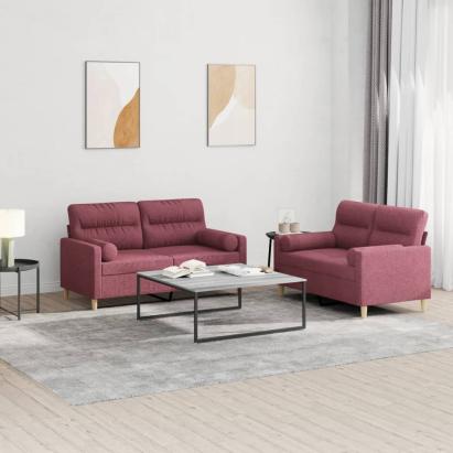 Set canapea cu perne, 2 piese, roșu vin, material textil GartenMobel Dekor