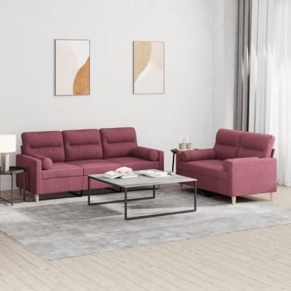 Set canapea cu perne, 2 piese, roșu vin, material textil GartenMobel Dekor