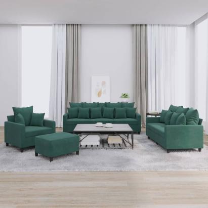 Set de canapele cu perne, 4 piese, verde închis, catifea GartenMobel Dekor