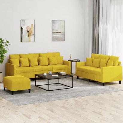 Set de canapele cu perne, 3 piese, galben, catifea GartenMobel Dekor