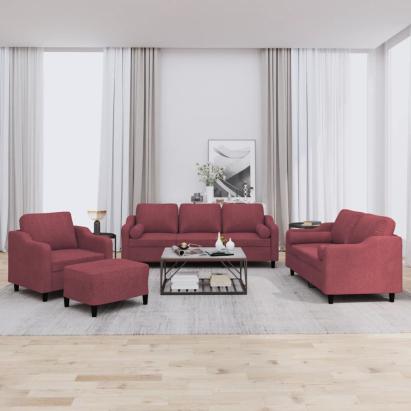 Set canapea cu perne, 4 piese, roșu vin, material textil GartenMobel Dekor