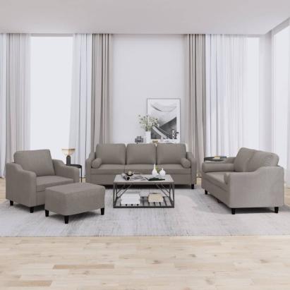 Set de canapele cu perne, 4 piese, gri taupe, textil GartenMobel Dekor