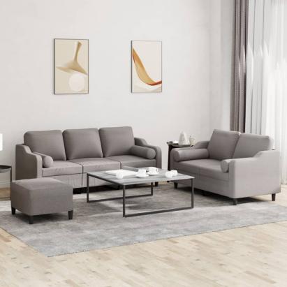 Set de canapele cu perne, 3 piese, gri taupe, textil GartenMobel Dekor