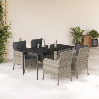 Set mobilier de grădină cu perne, 5 piese gri deschis poliratan GartenMobel Dekor