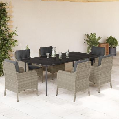 Set mobilier de grădină cu perne, 7 piese gri deschis poliratan GartenMobel Dekor
