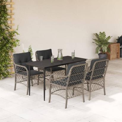 Set mobilier de grădină cu perne, 5 piese gri deschis poliratan GartenMobel Dekor