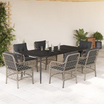 Set mobilier de grădină cu perne, 7 piese gri deschis poliratan GartenMobel Dekor