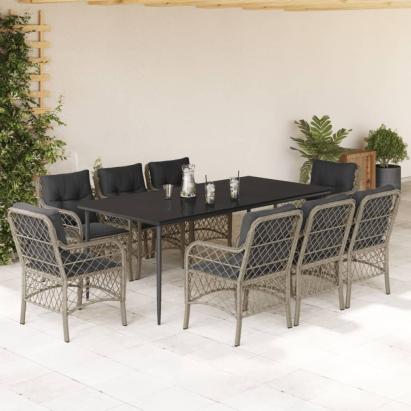 Set mobilier grădină cu perne, 9 piese, gri deschis, poliratan GartenMobel Dekor