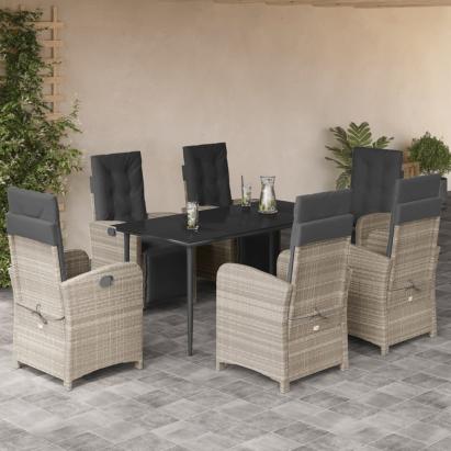 Set mobilier de grădină cu perne, 7 piese gri deschis poliratan GartenMobel Dekor