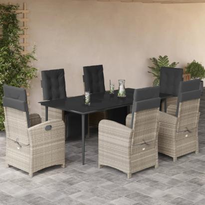 Set mobilier de grădină cu perne, 7 piese gri deschis poliratan GartenMobel Dekor