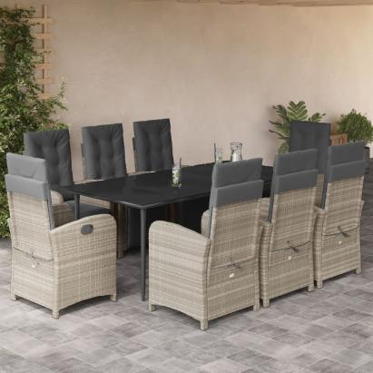 Set mobilier grădină cu perne, 9 piese, gri deschis, poliratan GartenMobel Dekor