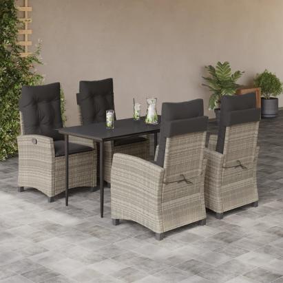 Set mobilier de grădină cu perne, 5 piese gri deschis poliratan GartenMobel Dekor
