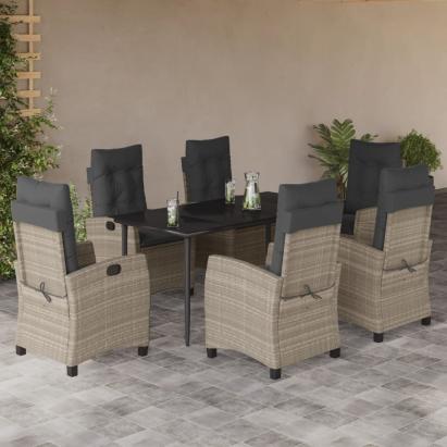 Set mobilier de grădină cu perne, 7 piese gri deschis poliratan GartenMobel Dekor