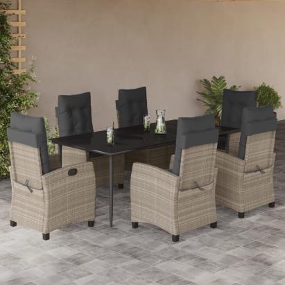 Set mobilier de grădină cu perne, 7 piese gri deschis poliratan GartenMobel Dekor