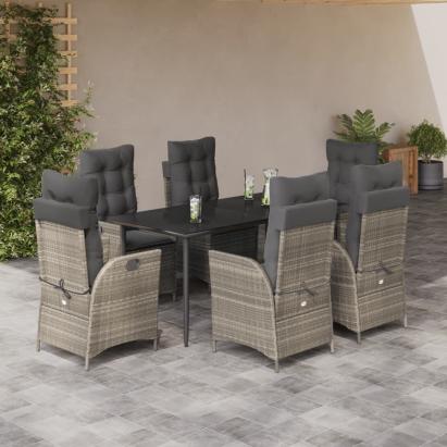 Set mobilier de grădină cu perne, 7 piese gri deschis poliratan GartenMobel Dekor