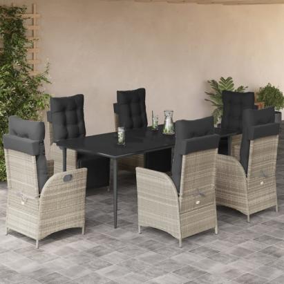Set mobilier de grădină cu perne, 7 piese gri deschis poliratan GartenMobel Dekor