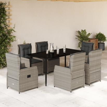 Set mobilier de grădină cu perne, 7 piese gri deschis poliratan GartenMobel Dekor