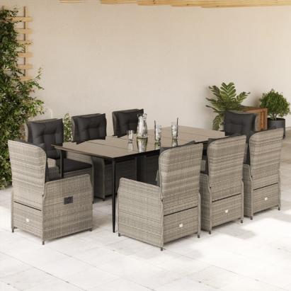 Set mobilier grădină cu perne, 9 piese, gri deschis, poliratan GartenMobel Dekor