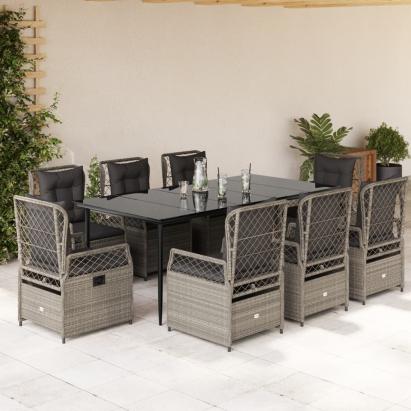 Set mobilier grădină cu perne, 9 piese, gri deschis, poliratan GartenMobel Dekor