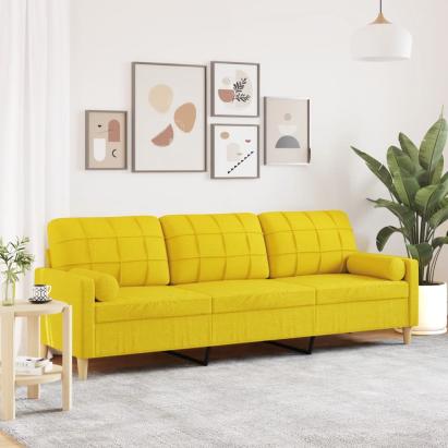 Canapea cu 3 locuri cu pernuțe, galben deschis, 210 cm, textil GartenMobel Dekor