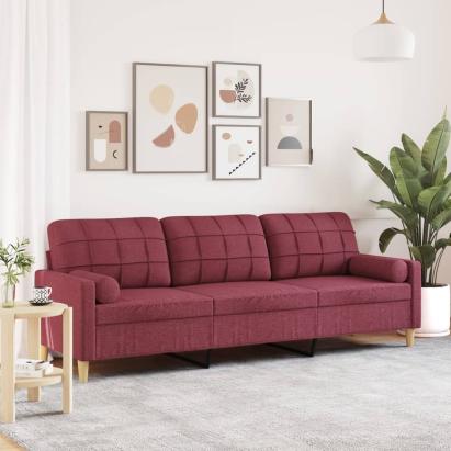 Canapea cu 3 locuri cu pernuțe, roșu vin, 210 cm, textil GartenMobel Dekor