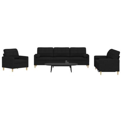 Set de canapele cu perne decorative, 3 piese, negru, textil GartenMobel Dekor