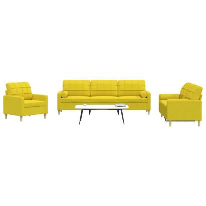 Set de canapele cu perne rulou, 3 piese, galben deschis, textil GartenMobel Dekor