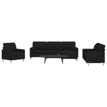 Set canapele cu taburet și perne, 4 piese, negru, textil GartenMobel Dekor