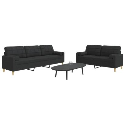 Set de canapele cu perne decorative, 2 piese, negru, textil GartenMobel Dekor