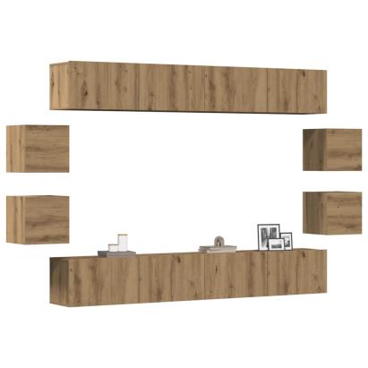 Set dulap TV 8 piese montat pe perete Stejar artizanal GartenMobel Dekor