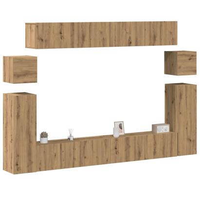 Set dulap TV 8 piese montat pe perete Stejar artizanal GartenMobel Dekor