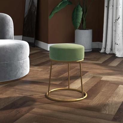Taburet rotund, verde muştar, catifea GartenMobel Dekor