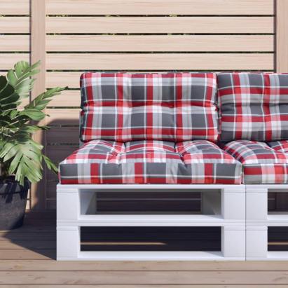 Pernă de paleți, roșu carouri, 80x40x12 cm, material textil GartenMobel Dekor