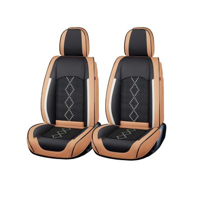 Huse auto premium 5 locuri Carguard Deluxe piele ecologică perforată și textil - maro caramel Best CarHome
