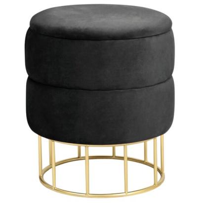Taburet, rotund, cu spatiu depozitare, catifea, negru, max 80 kg, 37x42 cm, Elza, Akord GartenVIP DiyLine