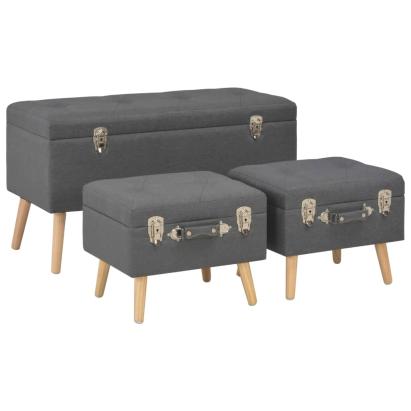 Taburete cu depozitare, 3 buc., gri închis, material textil GartenMobel Dekor