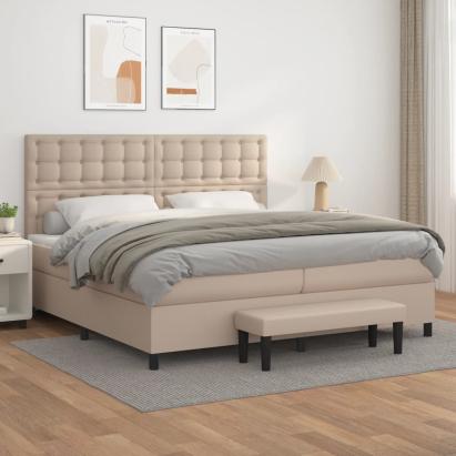 Pat continental cu saltea, cappuccino, 200x200 cm, piele eco GartenMobel Dekor