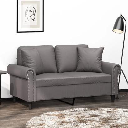 Canapea cu 2 locuri cu pernuțe, gri, 120 cm, piele ecologică GartenMobel Dekor