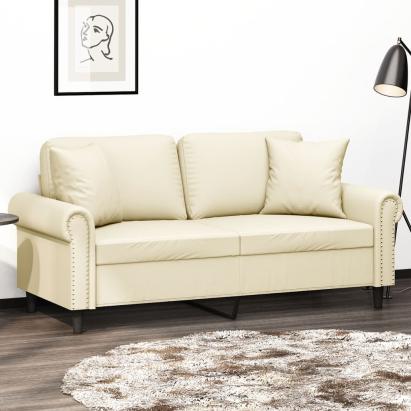 Canapea cu 2 locuri cu pernuțe, crem, 140 cm, piele ecologică GartenMobel Dekor