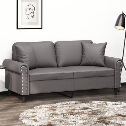 Canapea cu 2 locuri cu pernuțe, gri, 140 cm, piele ecologică GartenMobel Dekor
