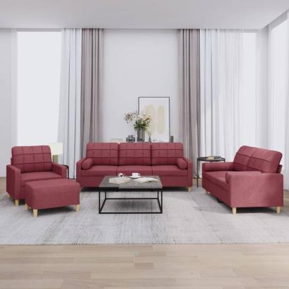 Set canapea cu perne, 4 piese, roșu vin, material textil GartenMobel Dekor