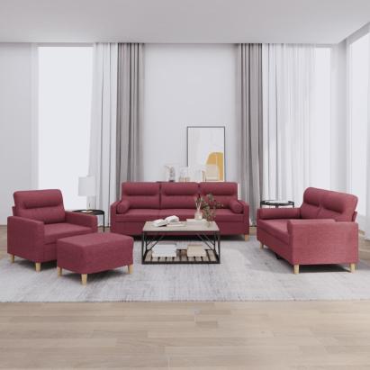 Set canapea cu perne, 4 piese, roșu vin, material textil GartenMobel Dekor