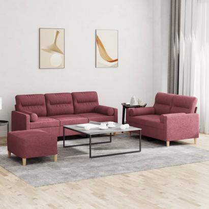 Set canapea cu perne, 3 piese, roșu vin, material textil GartenMobel Dekor