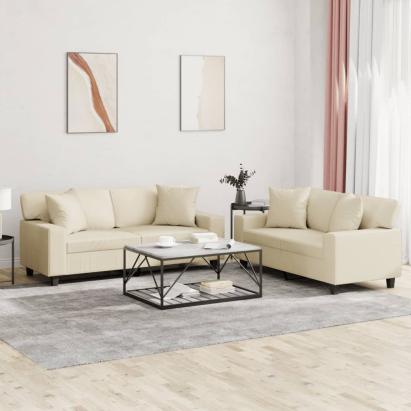 Set de canapele cu perne, 2 piese, crem, piele ecologică GartenMobel Dekor