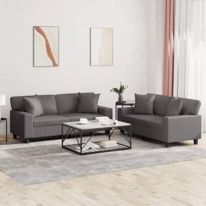 Set de canapele cu perne, 2 piese, gri, piele ecologică GartenMobel Dekor