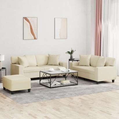 Set de canapele cu perne, 3 piese, crem, piele ecologică GartenMobel Dekor